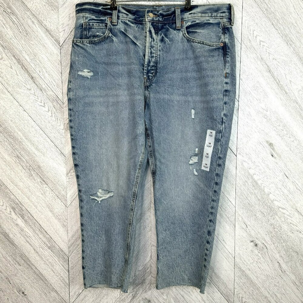 Old Navy Jeans Womens Size 16 Slouchy Straight High Rise Button Fly Distressed
